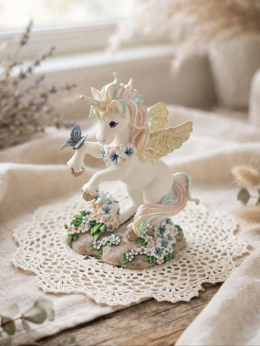 Vintage 1998 Hamilton Collection Unicorn Figurine "Butterflies & Rainbow Skies"
